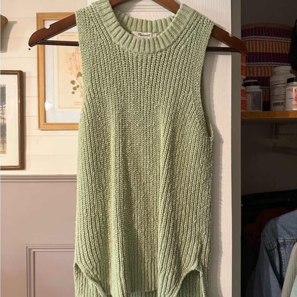 Madewell Light Sage Green Ribbed Knit Sleeveless Tank